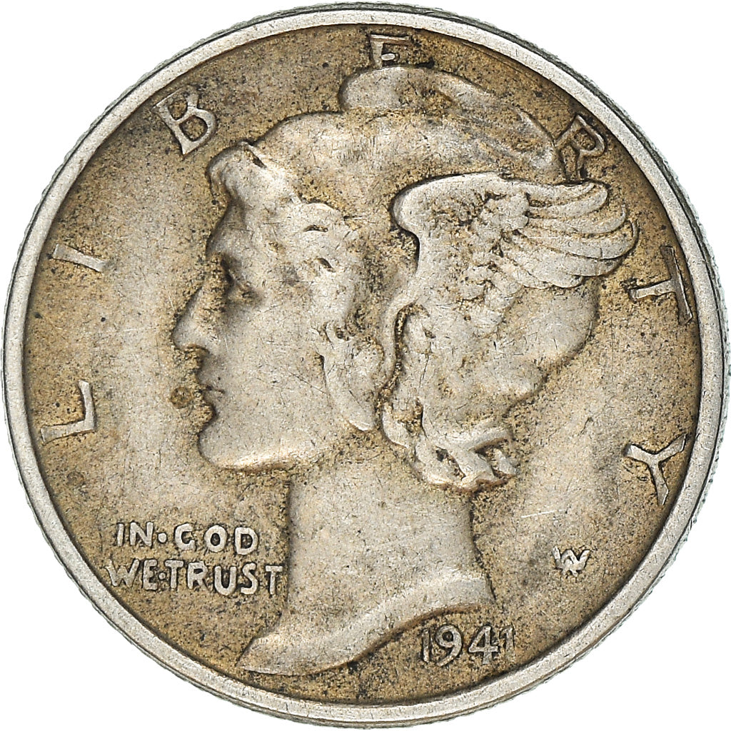 Moneta, USA, Mercury Dime, Dime, 1941, U.S. Mint, Philadelphia, AU(50-53)