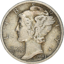 Moneta, USA, Mercury Dime, Dime, 1943, U.S. Mint, Denver, EF(40-45), Srebro