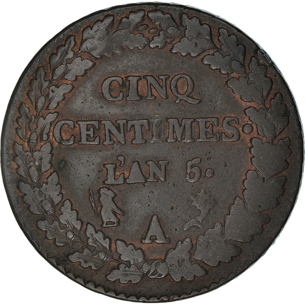 Munten, Frankrijk, Dupré, 5 Centimes, AN 5, Paris, Coins choqués, ZF, Bronze