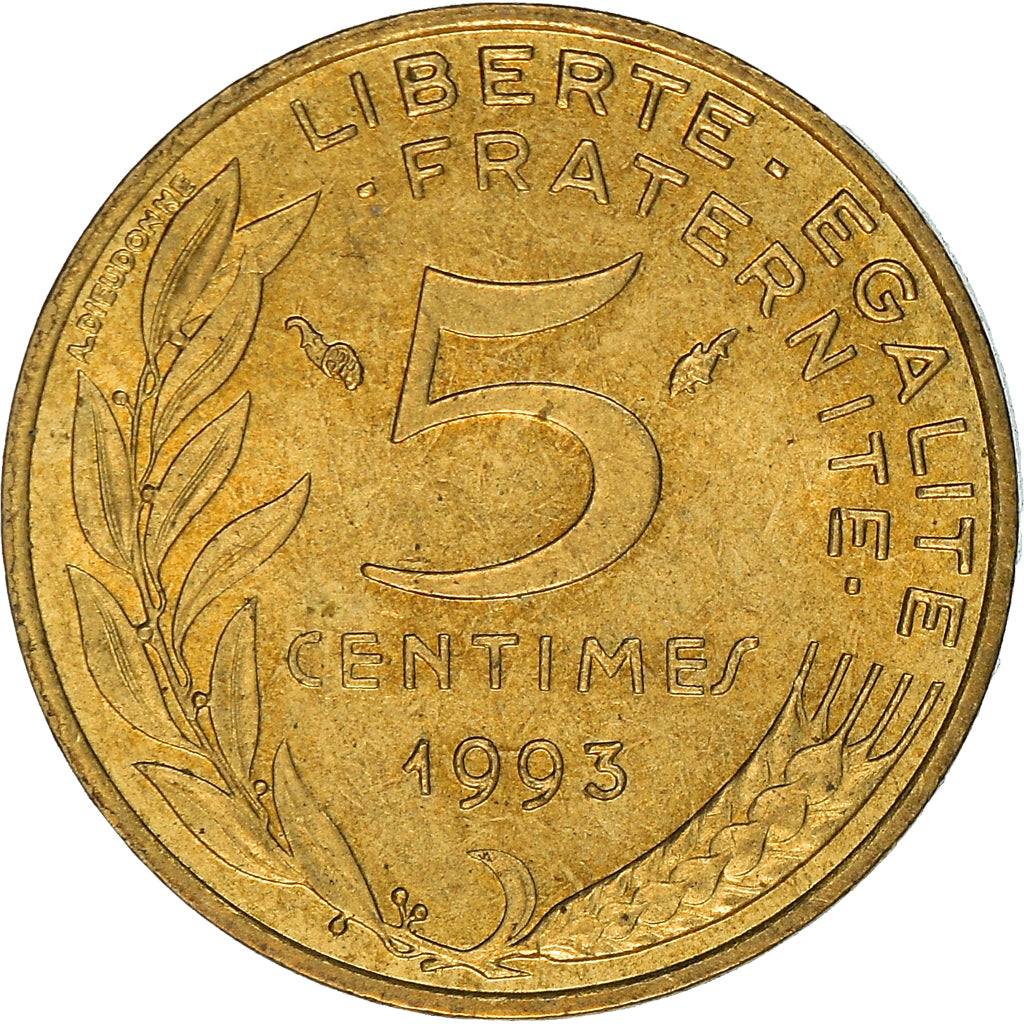 Moneta, Francia, Marianne, 5 Centimes, 1993, Paris, Col à 4 plis, SPL-