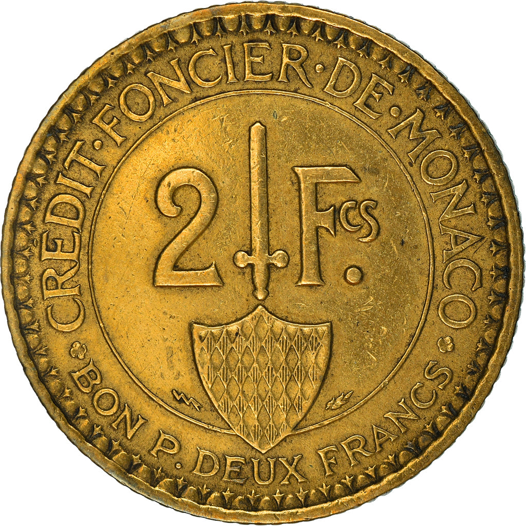 Moeda, Mónaco, Louis II, 2 Francs, 1926, Poissy, VF(30-35), Alumínio-Bronze