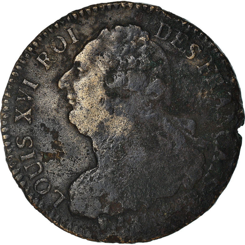 Moneta, Francia, 2 sols français, 2 Sols, 1793, Strasbourg, MB, Bronzo, KM:612