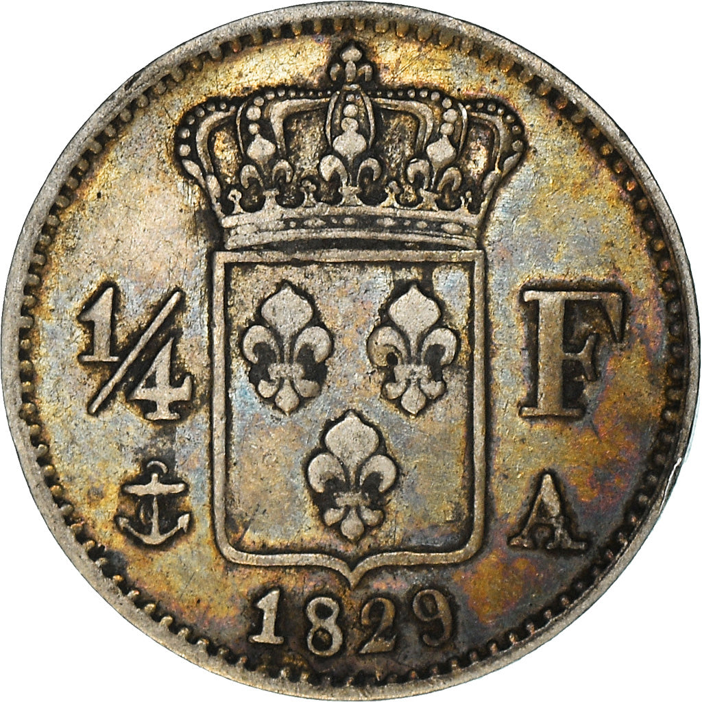 Moneta, Francja, Charles X, 1/4 Franc, 1829, Paris, AU(50-53), Srebro, KM:722.1