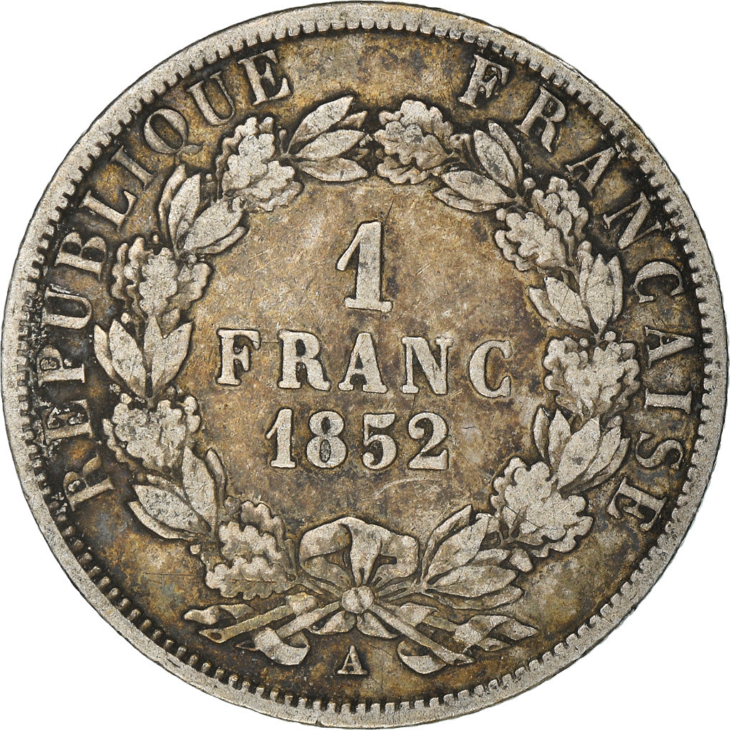 Moneta, Francia, Napoleon III, Napoléon III, Franc, 1852, Paris, MB+, Argento
