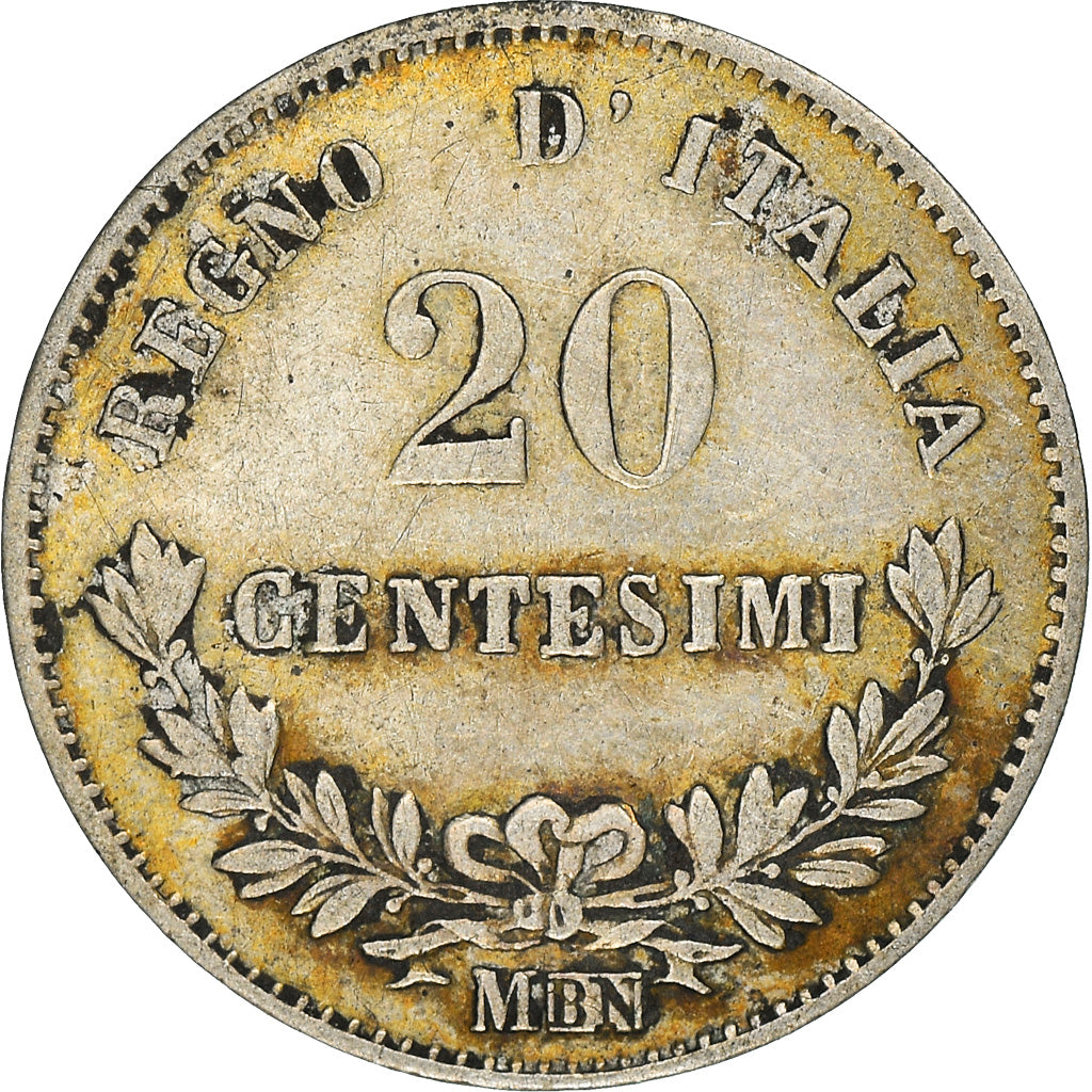 Coin, Italy, Vittorio Emanuele II, 20 Centesimi, 1863, Milan, EF(40-45), Silver
