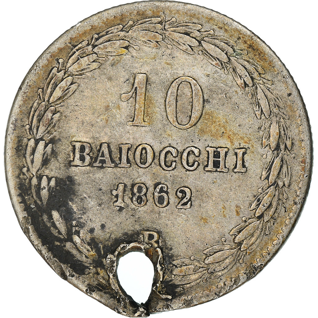 Monnaie, États italiens, PAPAL STATES, Pius IX, 10 Baiocchi, 1862, Roma, B+