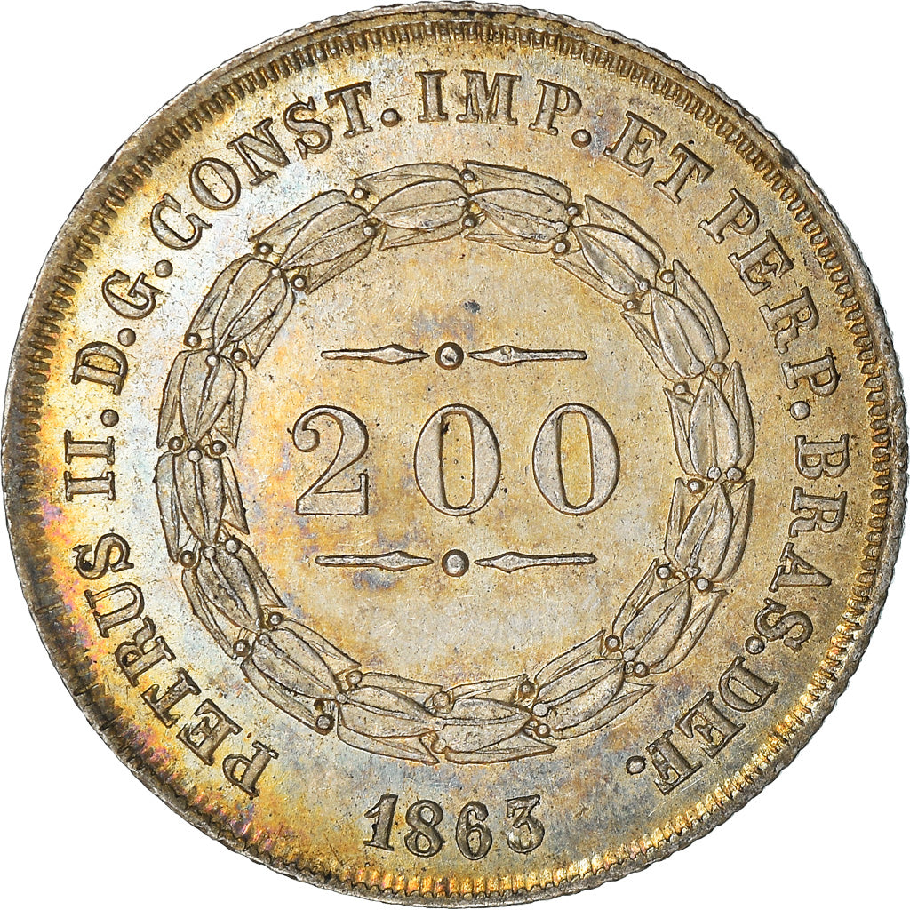 Coin, Brazil, Pedro II, 200 Reis, 1863, MS(63), Silver, KM:469