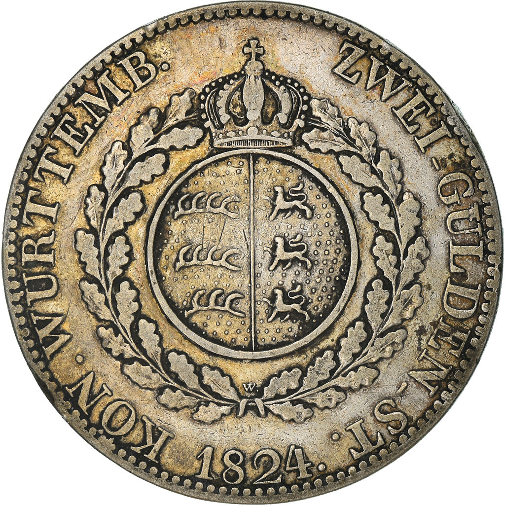 Moneta, Stati tedeschi, WURTTEMBERG, Wilhelm I, 2 Gulden, 1824, Stuttgart, MB+