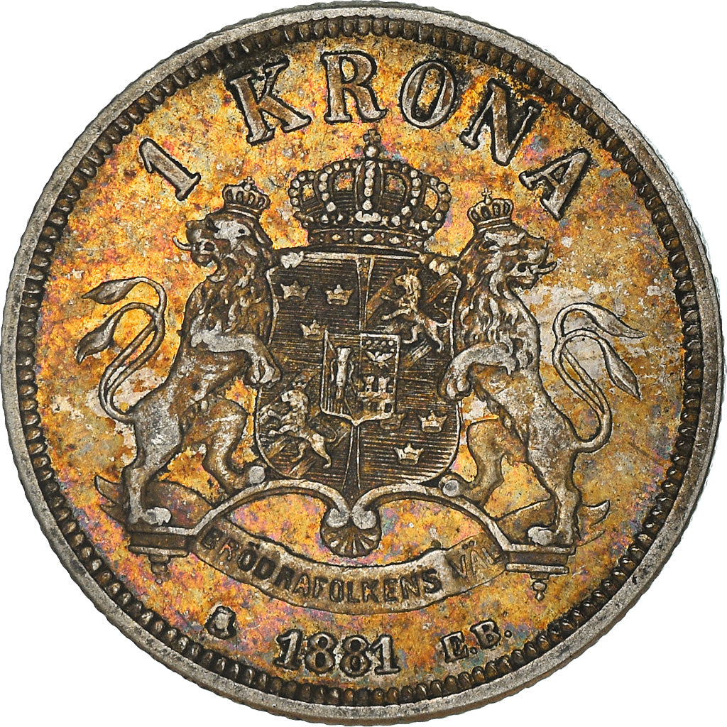 Coin, Sweden, Oscar II, Krona, 1881, AU(50-53), Silver, KM:747