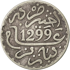 Moneda, Marruecos, Moulay al-Hasan I, Dirham, 1881, Paris, BC+, Plata, KM:5