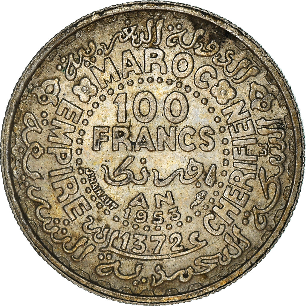 Moneta, Marocco, Mohammed V, 100 Francs, 1953, Paris, BB+, Argento, KM:52