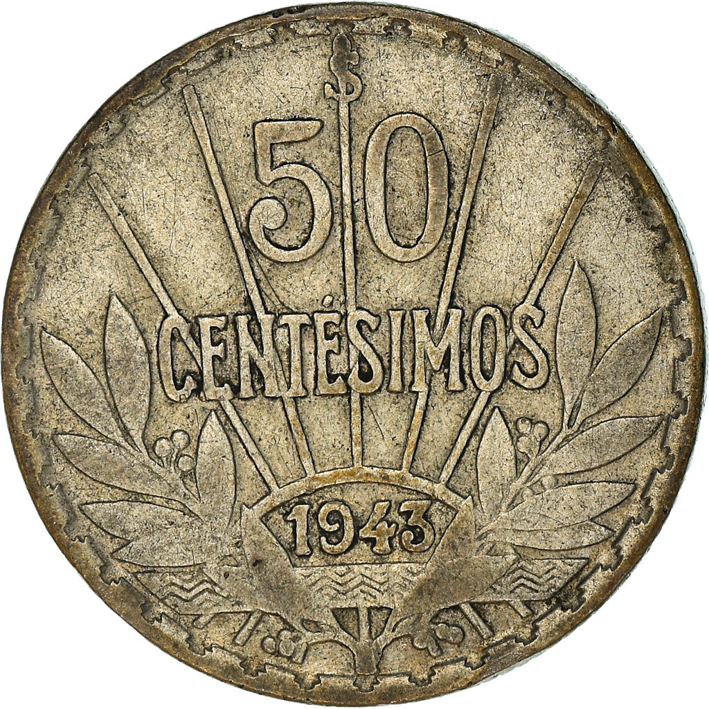 Moneta, Uruguay, 50 Centesimos, 1943, Santiago, MB+, Argento, KM:31