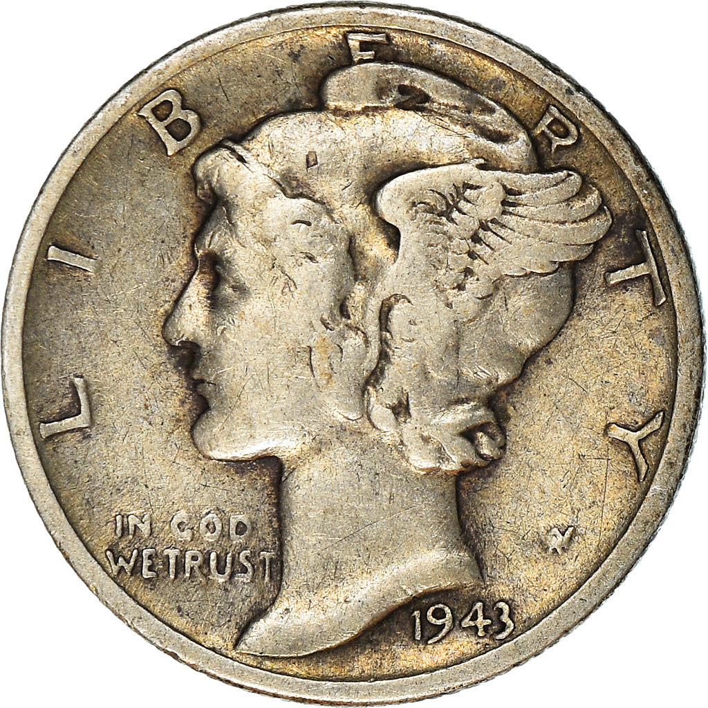 Coin, United States, Mercury Dime, Dime, 1943, U.S. Mint, San Francisco