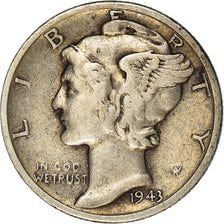 Coin, United States, Mercury Dime, Dime, 1943, U.S. Mint, San Francisco