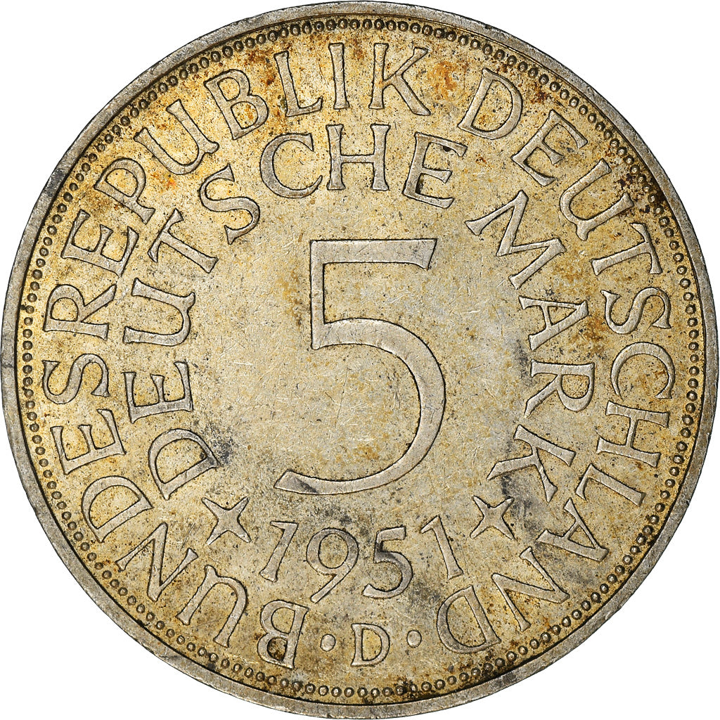 Münze, Bundesrepublik Deutschland, 5 Mark, 1951, Munich, SS+, Silber, KM:112.1