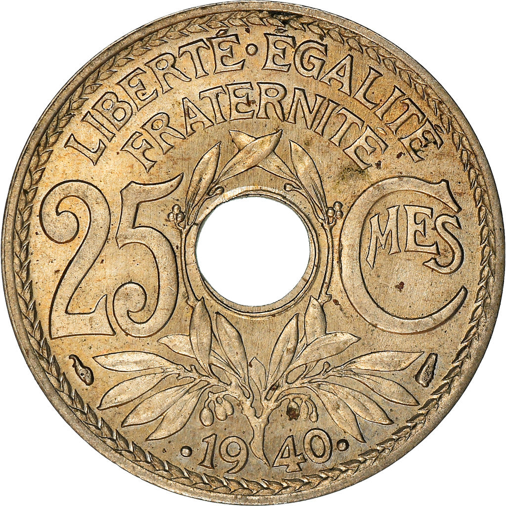 Munten, Frankrijk, Lindauer, 25 Centimes, 1940, PR, Nickel-Bronze, KM:867b