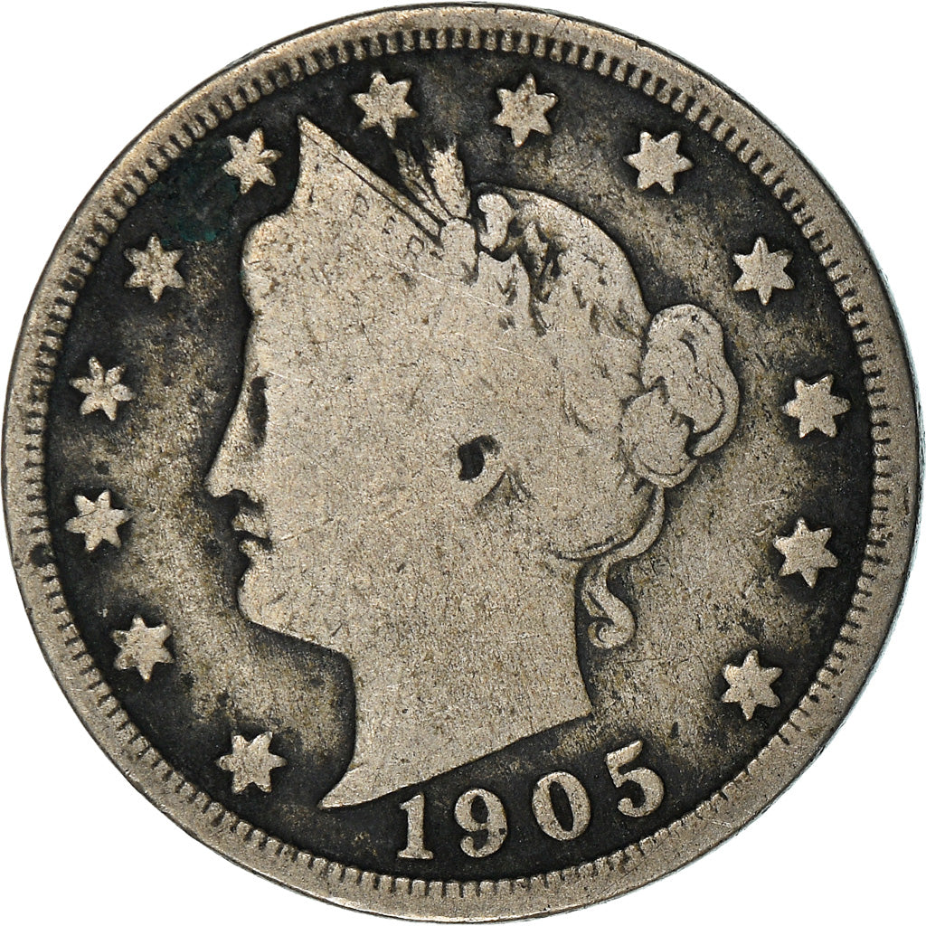 Moneta, USA, Liberty Nickel, 5 Cents, 1905, U.S. Mint, Philadelphia, F(12-15)