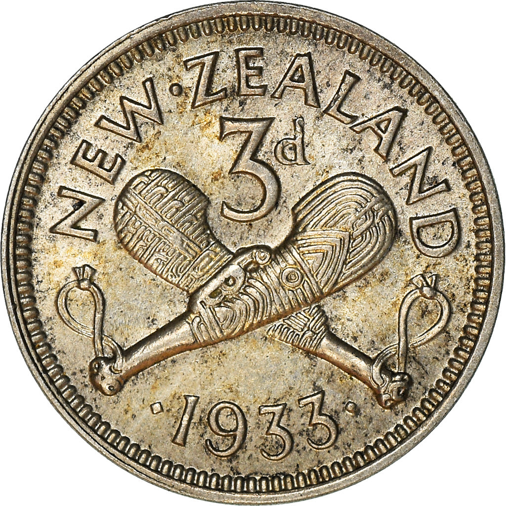 Monnaie, Nouvelle-Zélande, George V, 3 Pence, 1933, TTB+, Argent, KM:1