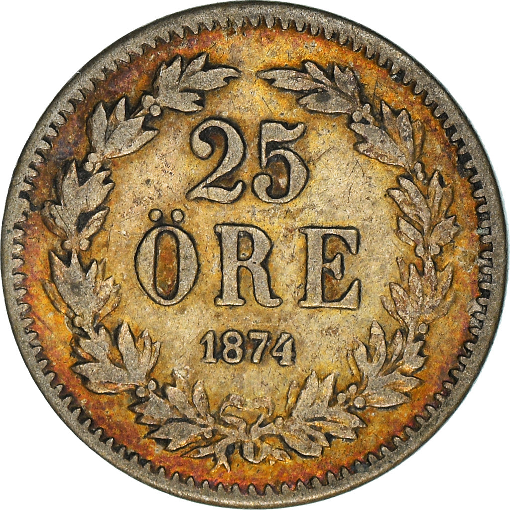 Coin, Sweden, Oscar II, 25 Öre, 1874, EF(40-45), Silver, KM:738