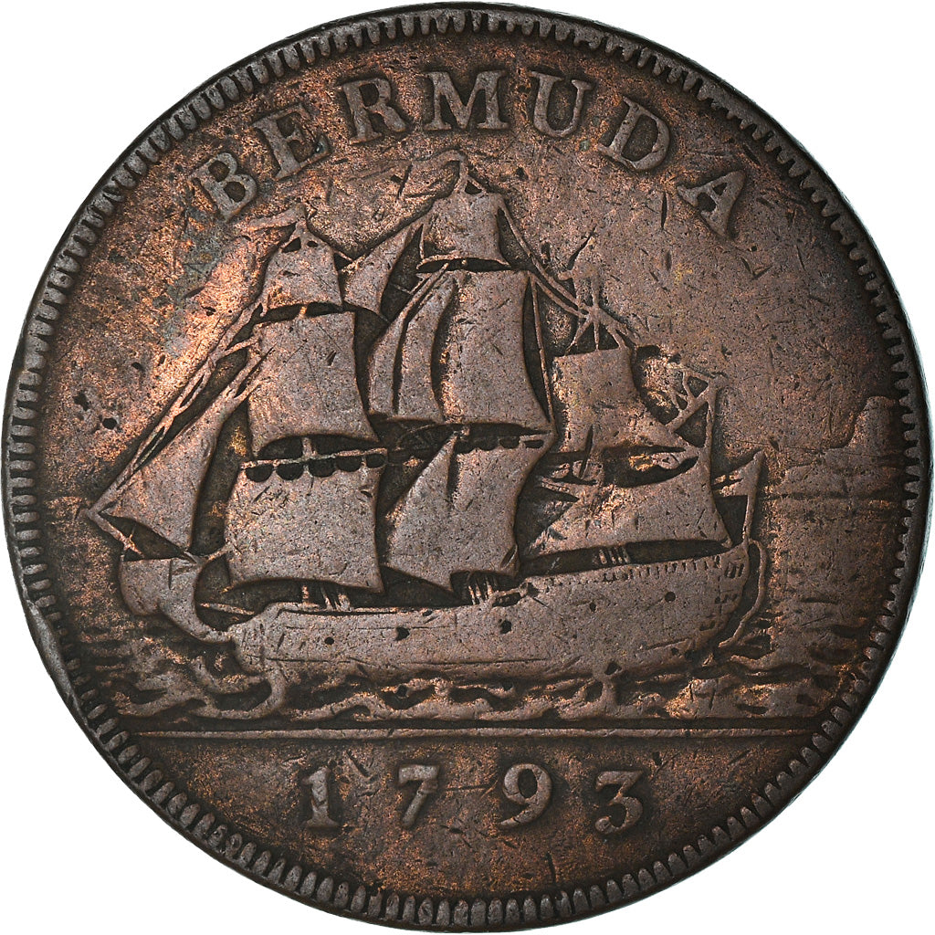 Moneta, Bermuda, George III, Penny, 1793, MB, Rame, KM:5
