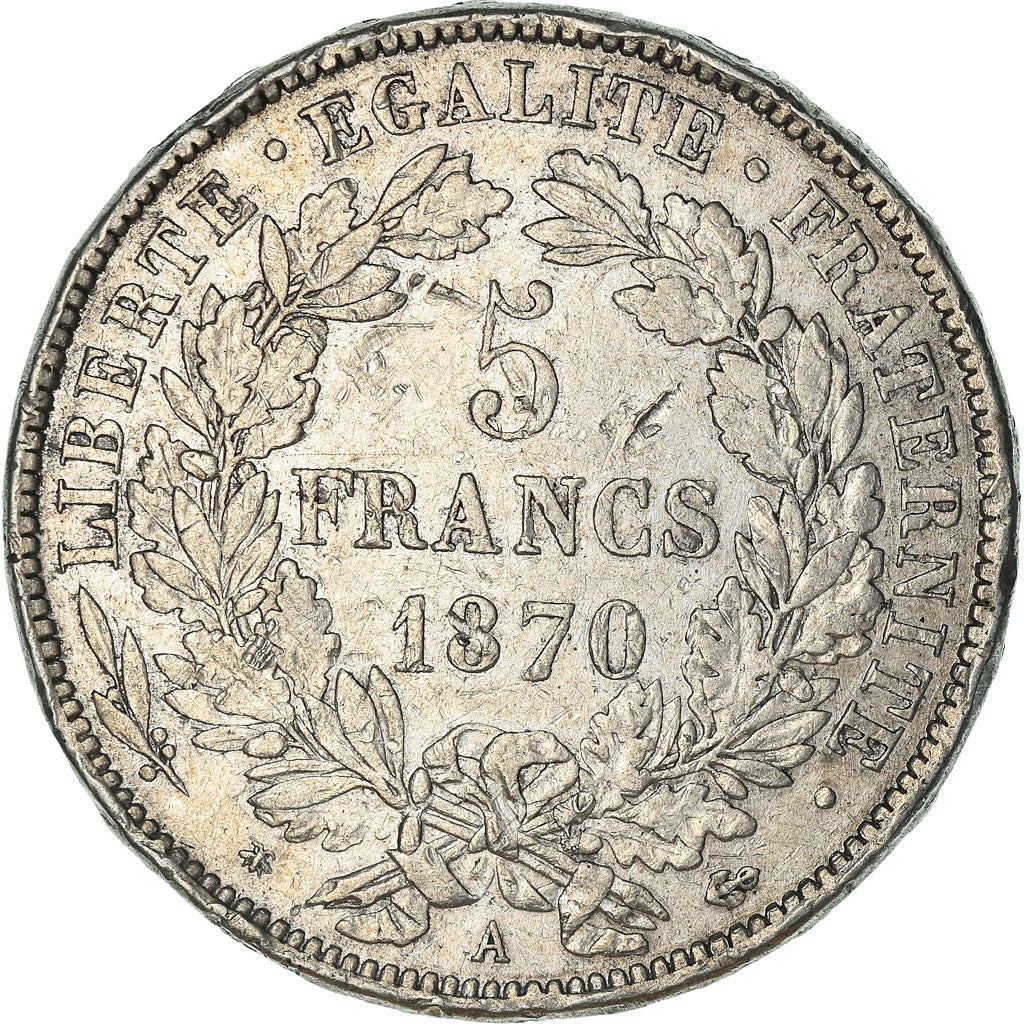 Moneta, Francia, Cérès, 5 Francs, 1870, Paris, MB, Argento, KM:818.1