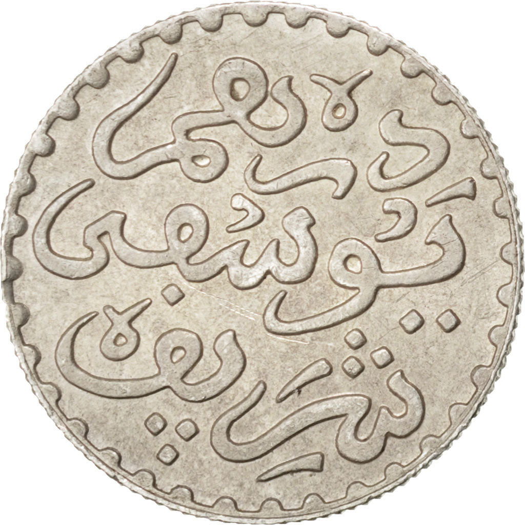 MOROCCO, 1/10 Rial, Dirham, 1912, bi-Bariz, KM #30, AU(55-58), Silver, Lecompte.