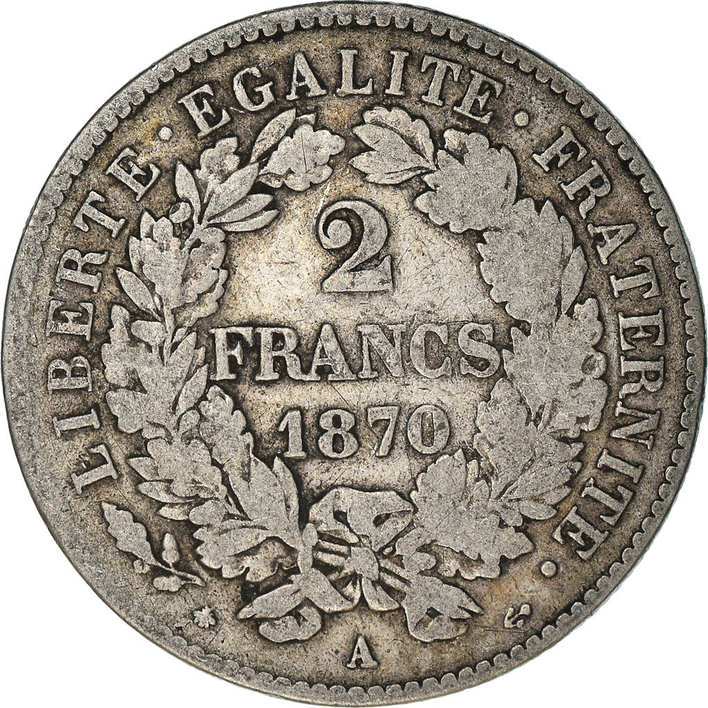 Monnaie, France, Cérès, 2 Francs, 1870, Paris, TB, Argent, Gadoury:530