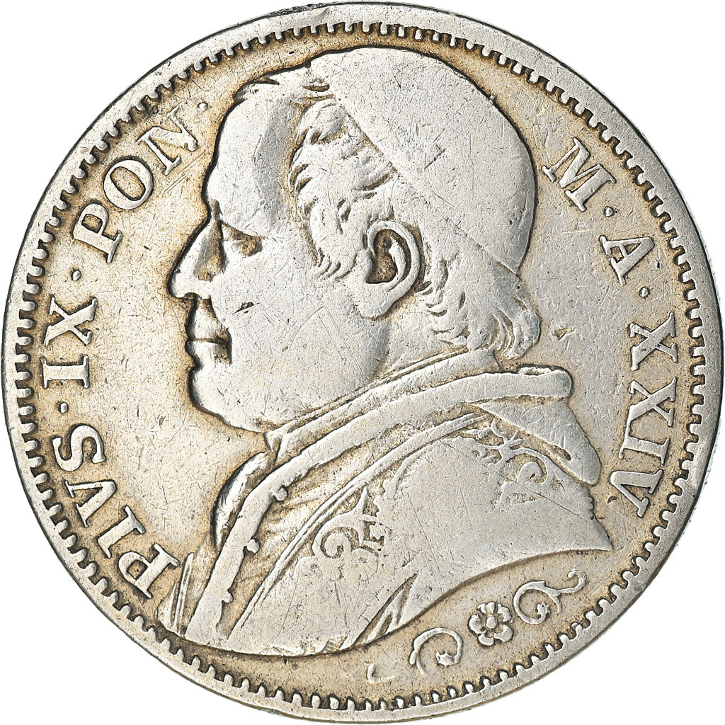 Moneda, Estados italianos, PAPAL STATES, Pius IX, 2 Lire, 1869, Roma, BC+