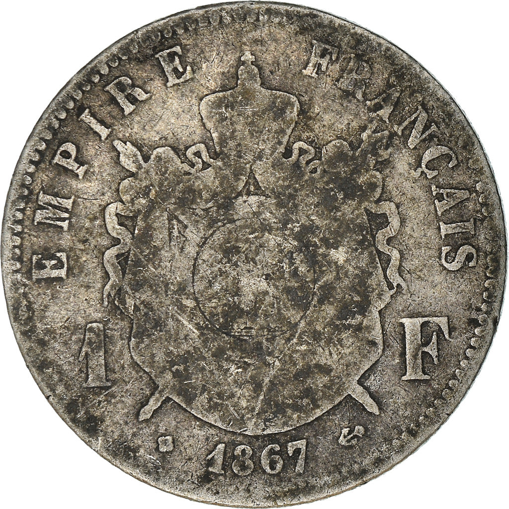 Monnaie, France, Napoleon III, Napoléon III, Franc, 1867, Strasbourg, B+