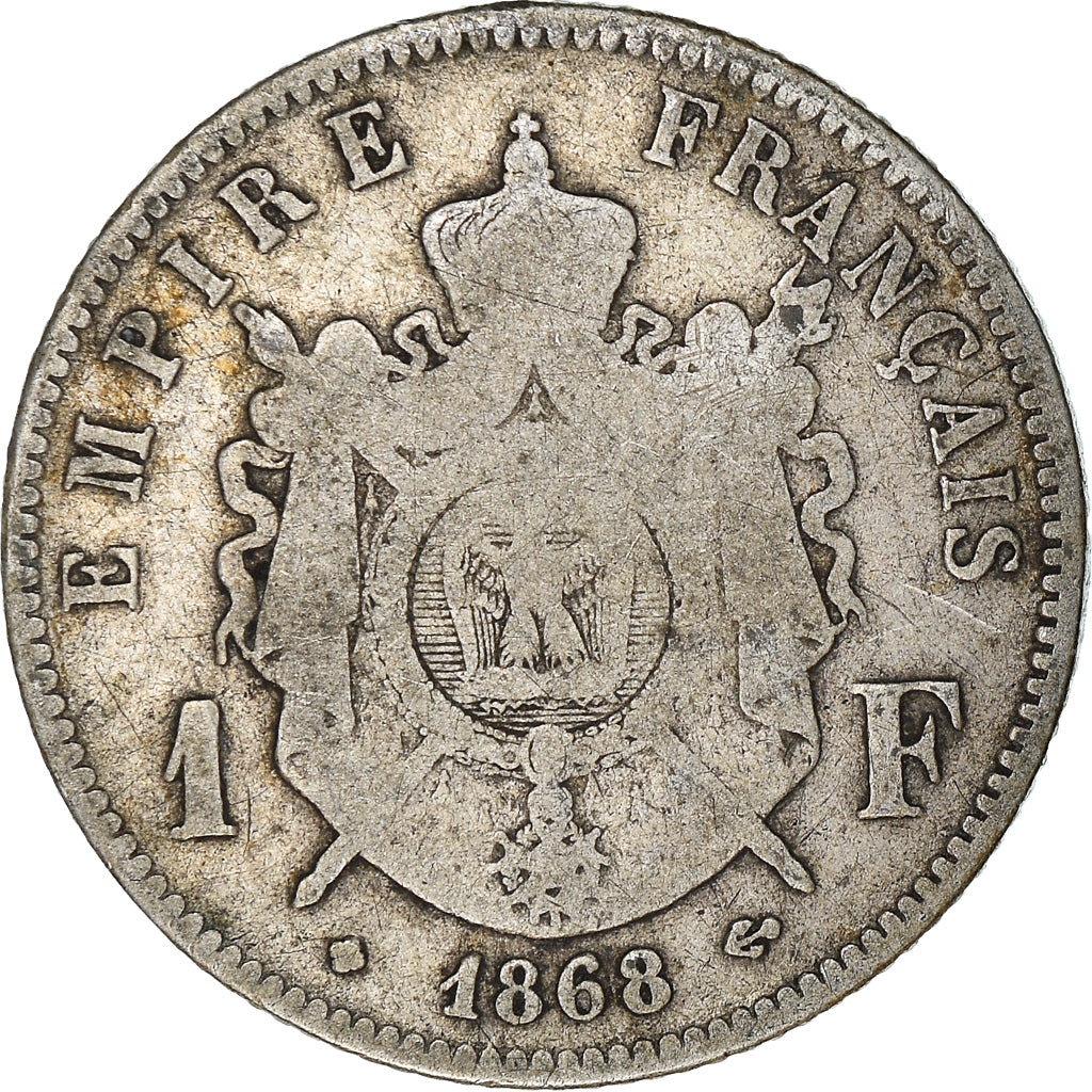 Moneda, Francia, Napoleon III, Napoléon III, Franc, 1868, Strasbourg, BC+