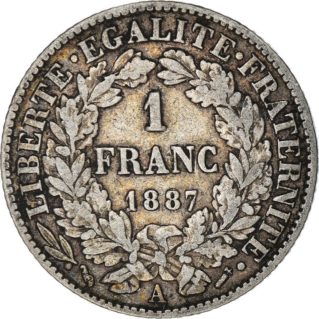 Coin, France, Cérès, Franc, 1887, Paris, VF(30-35), Silver, KM:822.1