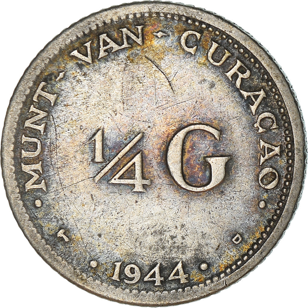 Coin, Curacao, 1/4 Gulden, 1944, Denver, USA, EF(40-45), Silver, KM:44