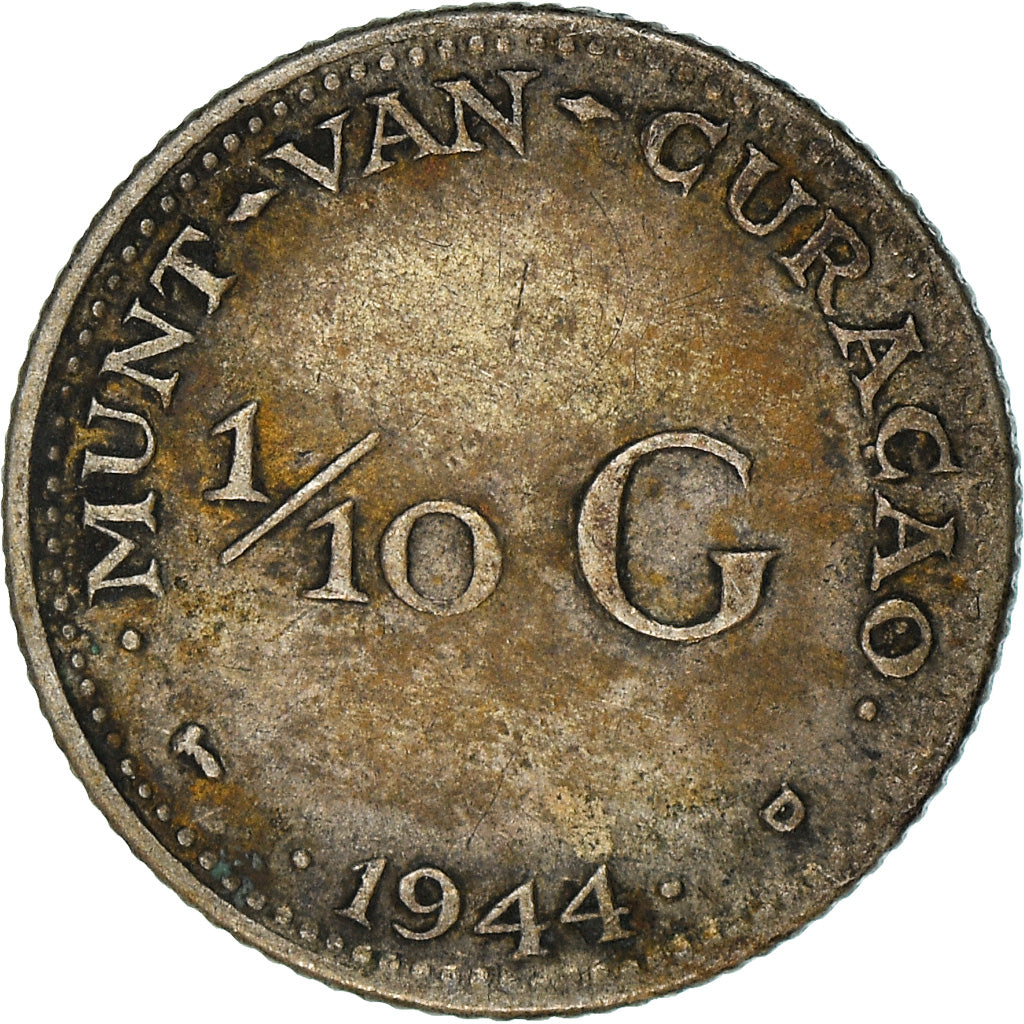 Coin, Curacao, 1/10 Gulden, 1944, Denver, USA, VF(30-35), Silver, KM:43