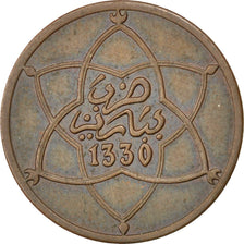 MOROCCO, 2 Mazunas, 1912, bi-Bariz, KM #27, AU(55-58), Bronze, Lecompte #38,...