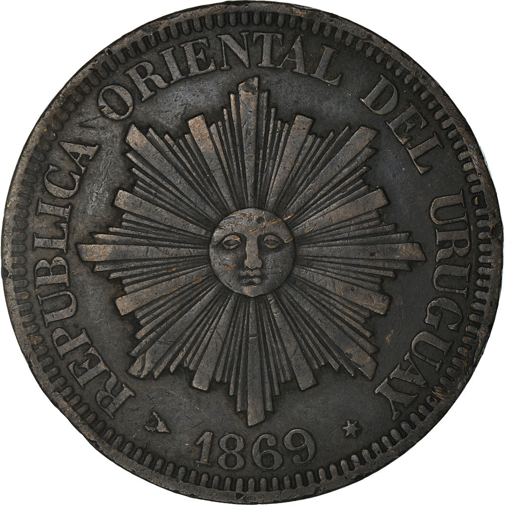 Moneda, Uruguay, 4 Centesimos, 1869, Uruguay Mint, Birmingham, MBC, Bronce