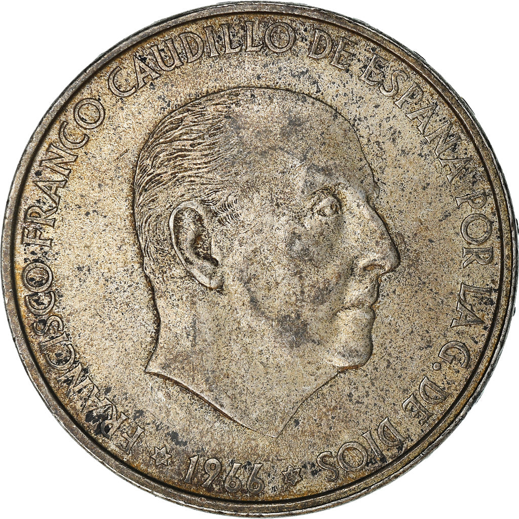 Coin, Spain, Caudillo and regent, 100 Pesetas, 1966 (67), AU(50-53), Silver