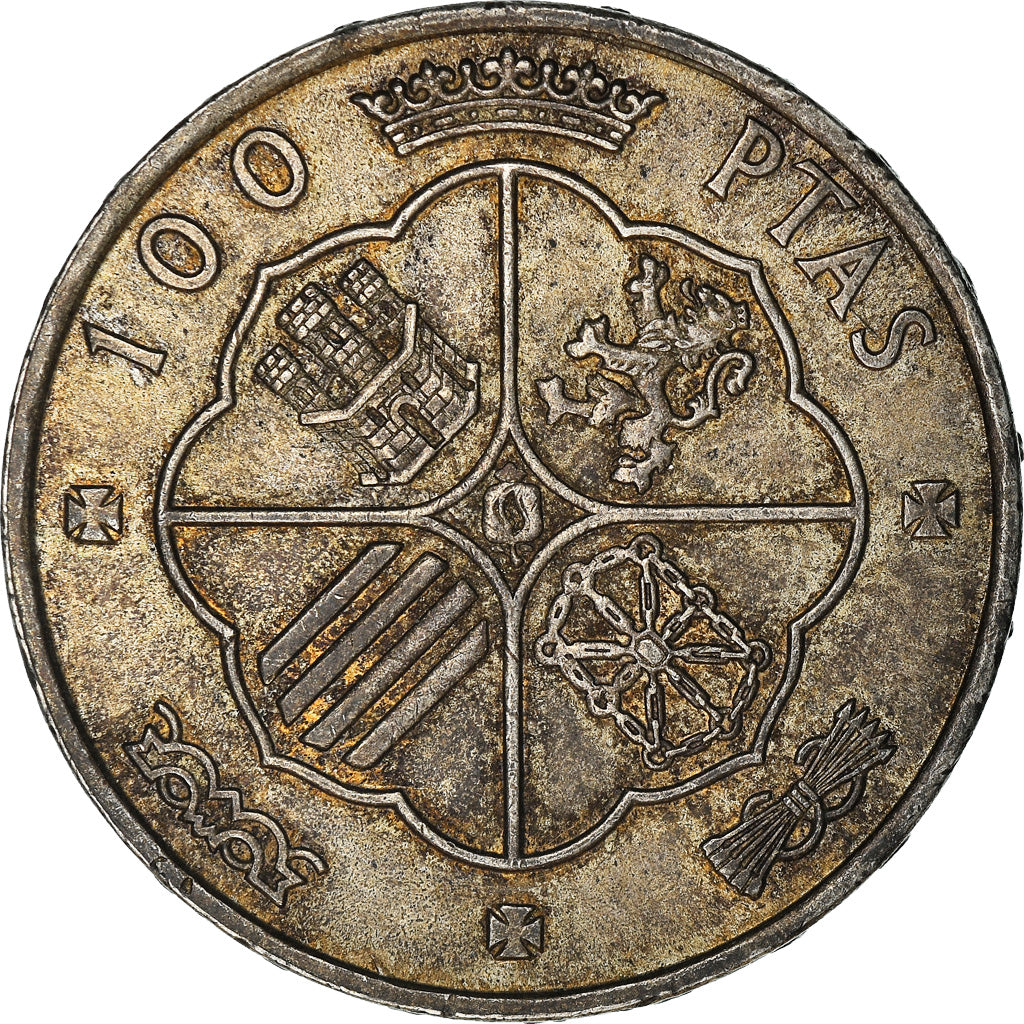 Coin, Spain, Caudillo and regent, 100 Pesetas, 1966 (67), AU(50-53), Silver
