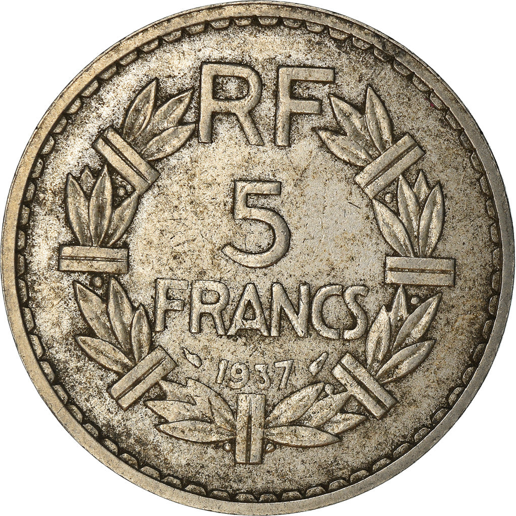 Moneda, Francia, Lavrillier, 5 Francs, 1937, Paris, MBC, Níquel, KM:888