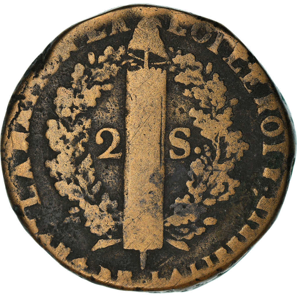 Monnaie, France, Louis XVI, 2 sols françois, 2 Sols, 1792, Pau, B+, Bronze