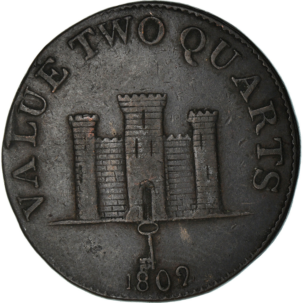 Monnaie, Gibraltar, 2 Quarts, 1802, TB+, Cuivre, KM:Tn2.2