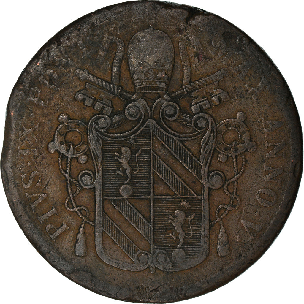 Moneta, DEPARTAMENTY WŁOSKIE, PAPAL STATES, Pius IX, 5 Baiocchi, 1851, Roma