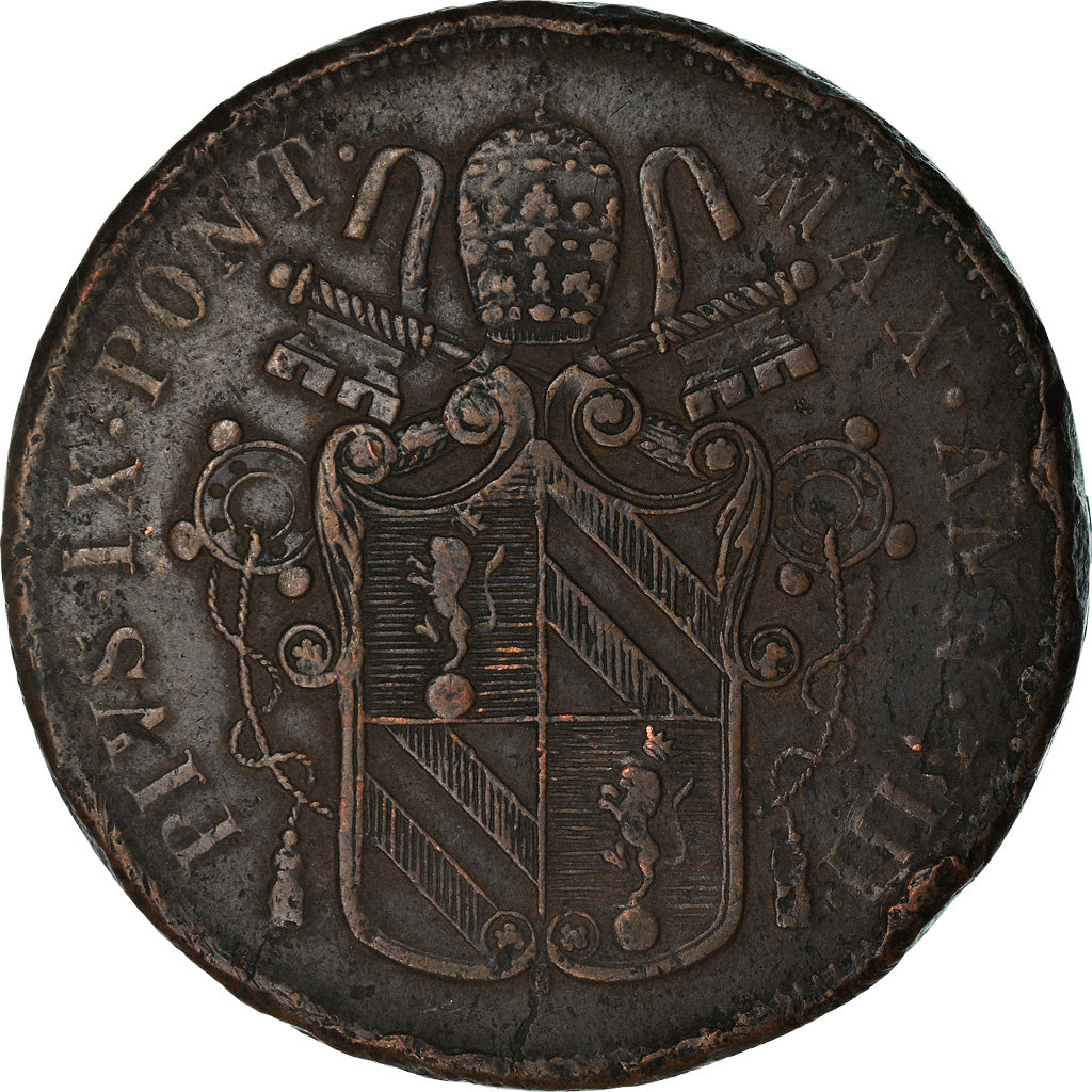 Coin, ITALIAN STATES, PAPAL STATES, Pius IX, 5 Baiocchi, 1853, Bologna