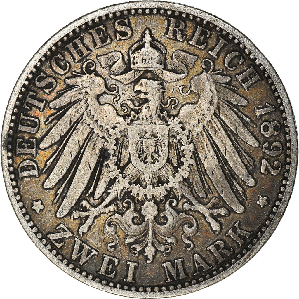 Moneda, Estados alemanes, BADEN, Friedrich I, 2 Mark, 1892, Stuttgart, MBC