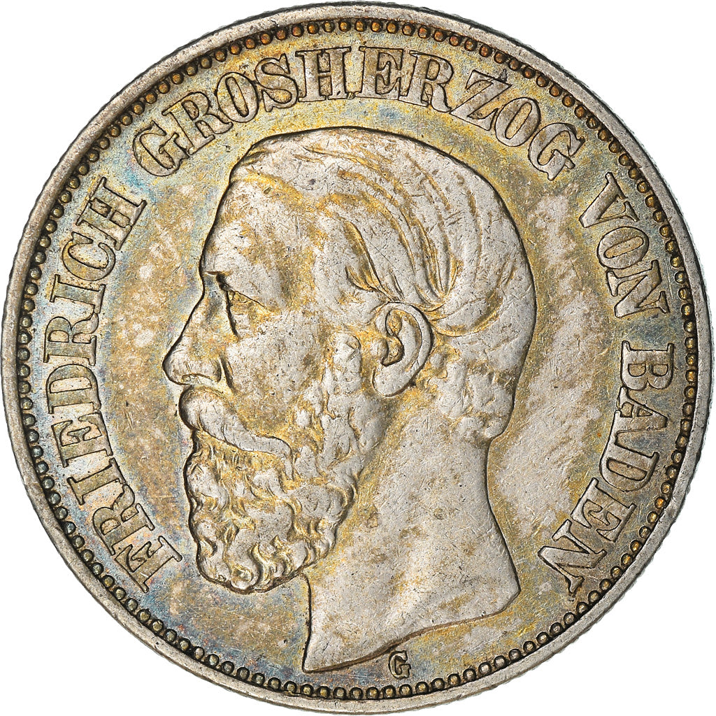 Moneda, Estados alemanes, BADEN, Friedrich I, 2 Mark, 1901, Stuttgart, MBC+