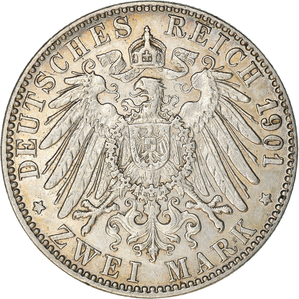 Moneda, Estados alemanes, BADEN, Friedrich I, 2 Mark, 1901, Stuttgart, MBC+