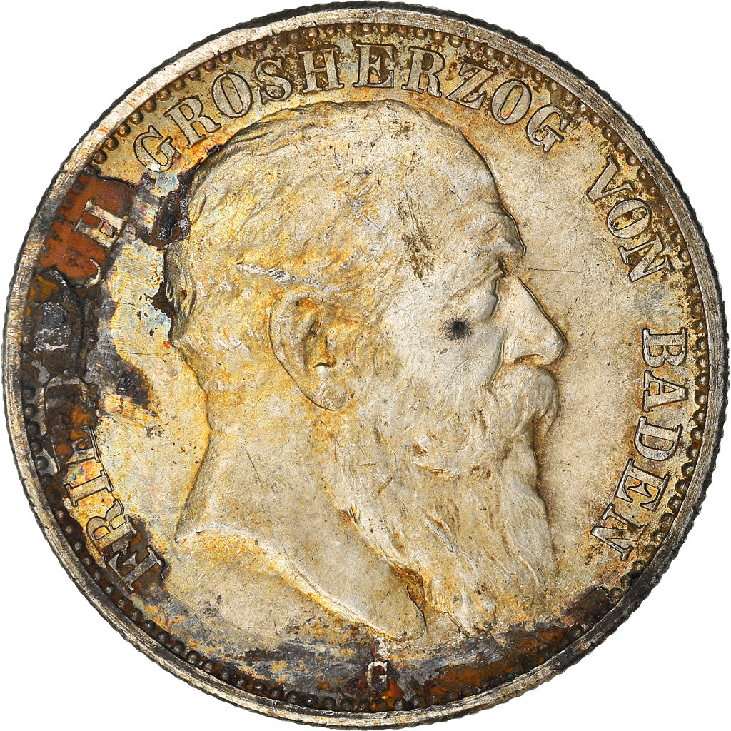 Coin, German States, BADEN, Friedrich I, 2 Mark, 1907, Stuttgart, AU(50-53)
