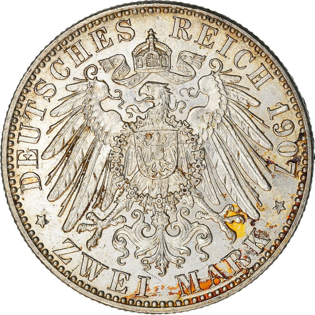 Coin, German States, BADEN, Friedrich I, 2 Mark, 1907, Stuttgart, AU(50-53)