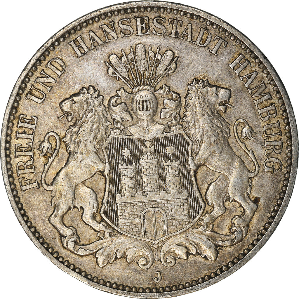 Moneta, Stati tedeschi, HAMBURG, 3 Mark, 1908, Hamburg, BB+, Argento, KM:620