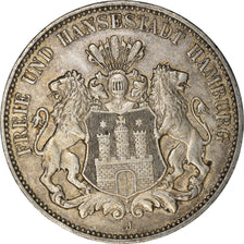 Moneta, Stati tedeschi, HAMBURG, 3 Mark, 1908, Hamburg, BB+, Argento, KM:620