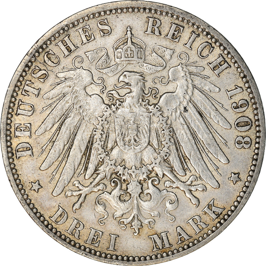 Moneta, Stati tedeschi, HAMBURG, 3 Mark, 1908, Hamburg, BB+, Argento, KM:620